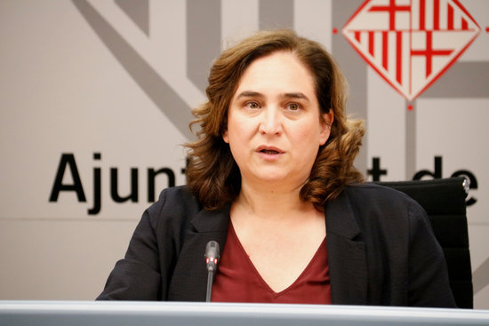 Barcelona mayor Ada Colau at a press conference on March 11, 2020 (by Blanca Blay)